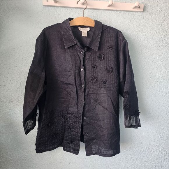 Jordan 100% linen embellish button front blouse - Picture 1 of 9